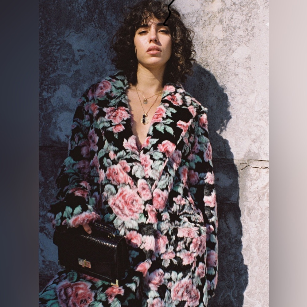 The Kooples Floral-Print Faux-Fur Coat Size 1 (small)